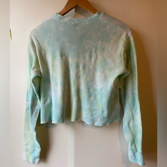 Blue Green Tie Dye Look Thermal Material XS Wild Fable Crop Top Waffle Knit - Picture 2 of 9